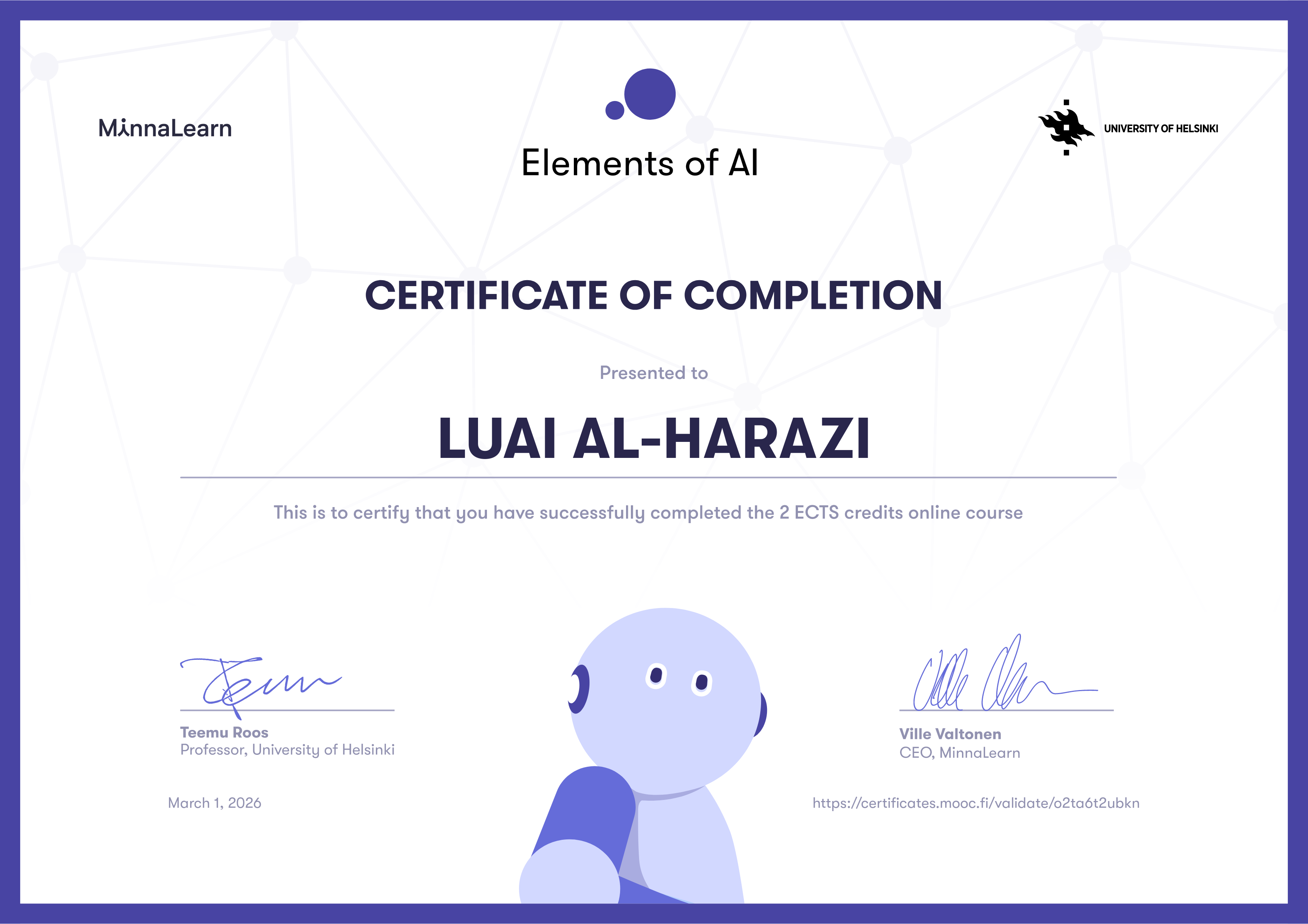 Elements of AI Certificate